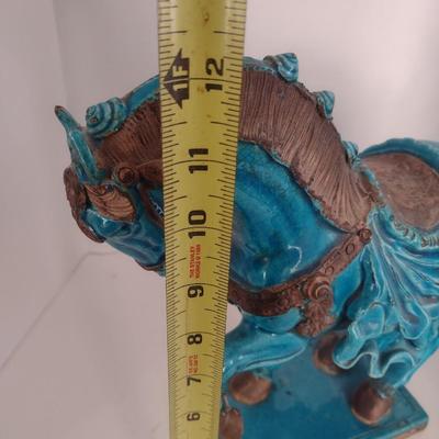 Pair of Turquoise Glaze Ceramic Chinese Statuette and Vase