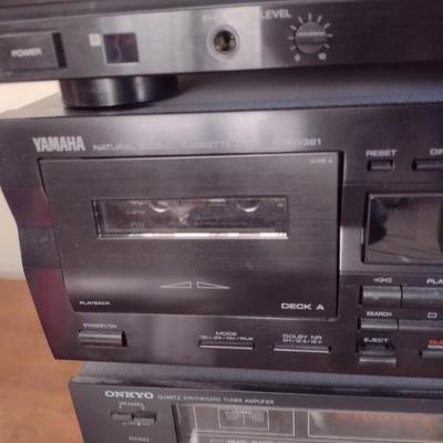 Assortment of Stereo Electronics Includes Sony, Onkyo Turntable and Amplifier, Other