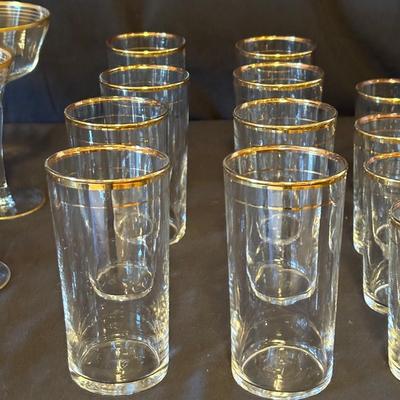 Vintage Fostoria Gold-Rimmed Coupe & Tumbler Glasses (BD-SF)