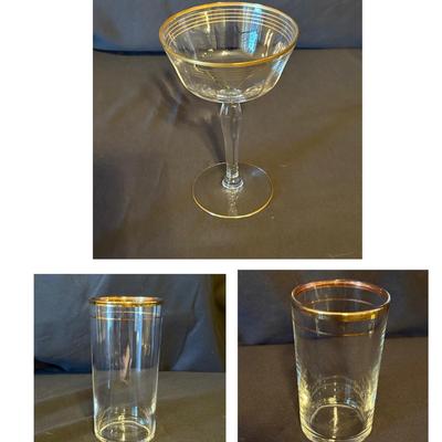 Vintage Fostoria Gold-Rimmed Coupe & Tumbler Glasses (BD-SF)
