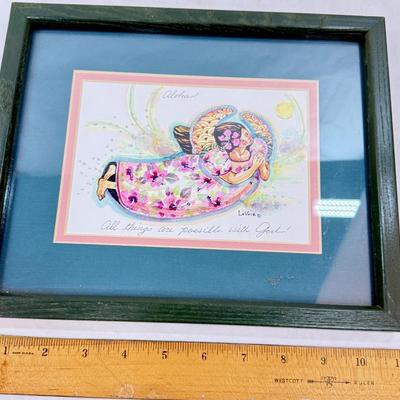 Sale Photo Thumbnail #135: Good condition, with the text "Aloha" at the top and "All things are possible with God" at the bottom. Measures approx. 11" x 9".