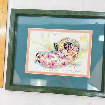 Sale Photo Thumbnail #134: Good condition, with the text "Aloha" at the top and "All things are possible with God" at the bottom. Measures approx. 11" x 9".