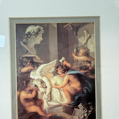 Sale Photo Thumbnail #132: Vintage Cherubs Angels Art By Angelica Kauffman Gold Framed Print. Good condition, approx. 12.5" x 11.5".