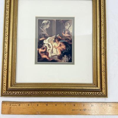 Sale Photo Thumbnail #130: Vintage Cherubs Angels Art By Angelica Kauffman Gold Framed Print. Good condition, approx. 12.5" x 11.5".