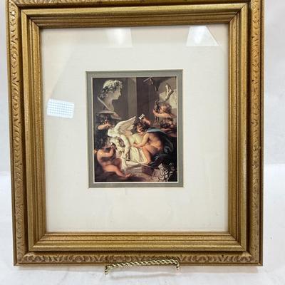 Sale Photo Thumbnail #128: Vintage Cherubs Angels Art By Angelica Kauffman Gold Framed Print. Good condition, approx. 12.5" x 11.5".