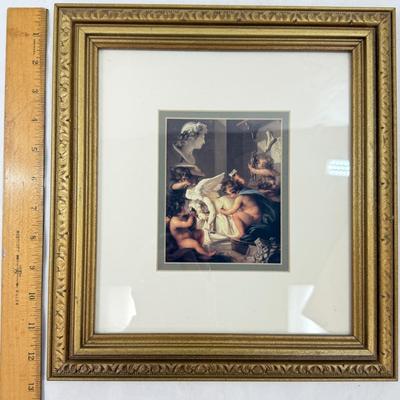 Sale Photo Thumbnail #131: Vintage Cherubs Angels Art By Angelica Kauffman Gold Framed Print. Good condition, approx. 12.5" x 11.5".