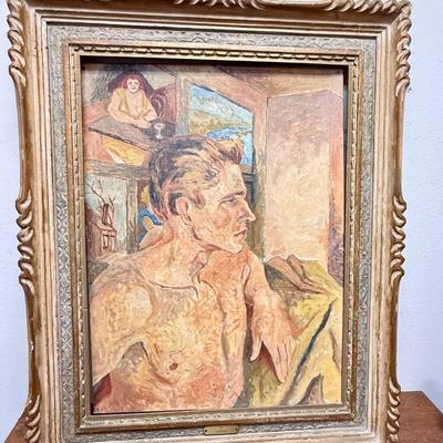 Sale Photo Thumbnail #42: In good used condition but it's loose from the frame on one corner. The label at bottom of photo is by LaGrenee.