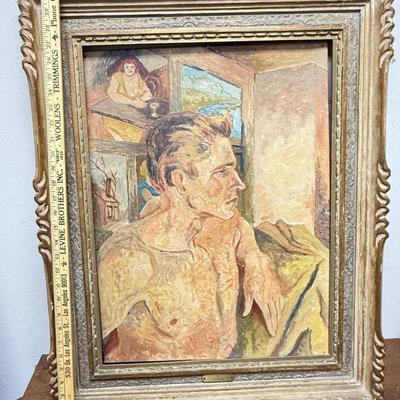 Sale Photo Thumbnail #43: In good used condition but it's loose from the frame on one corner. The label at bottom of photo is by LaGrenee.