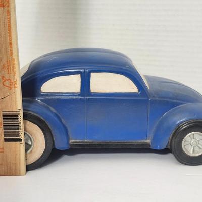 Vintage Blue Volkswagen Beetle Style Ceramic Car Figurine Mid Century Automotive Decor