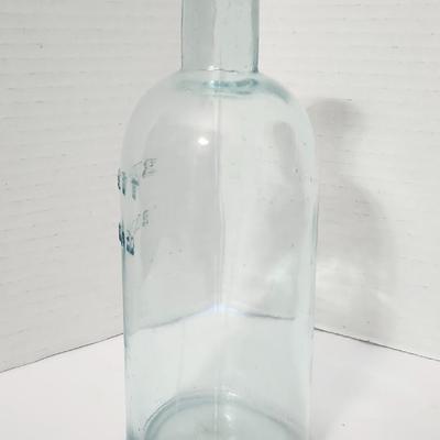 Antique Burnett Boston Embossed Glass Bottle Early American Apothecary Style Clear Aqua Glass