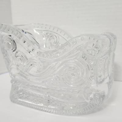 Vintage Lead Crystal Sleigh Candy Dish 24% Lead Crystal Made in USA with Original Box