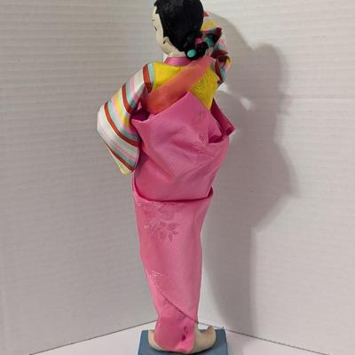 Traditional Korean Folk Dancer Doll Pink Hanbok Costume Drum Figure Cultural Decor Display Piece