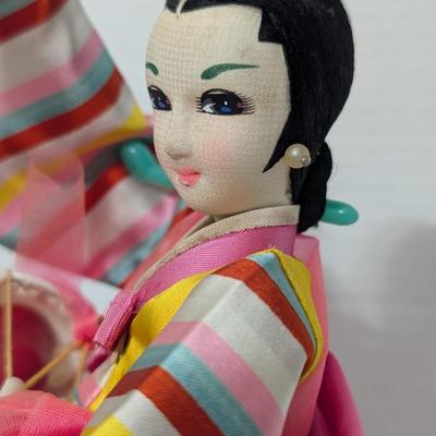 Traditional Korean Folk Dancer Doll Pink Hanbok Costume Drum Figure Cultural Decor Display Piece