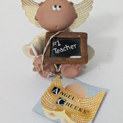 Angel Cheeks Teacher Figurine #1 Teacher Chalkboard Angel Kirk 2001 Resin Classroom Decor
