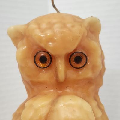 Vintage Owl Candle Molded Wax Figure with Glass Eyes Decorative Halloween Gothic Decor