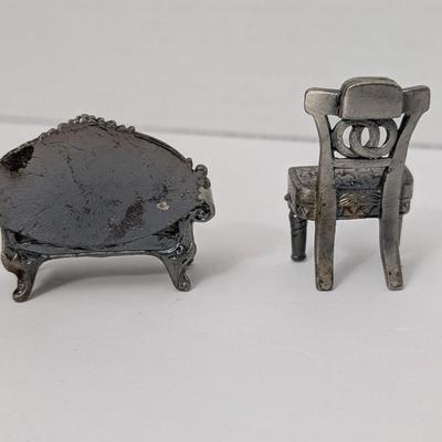 Vintage Pewter Place Card Holders Miniature Sofa and Chair Set Ornate Victorian Style