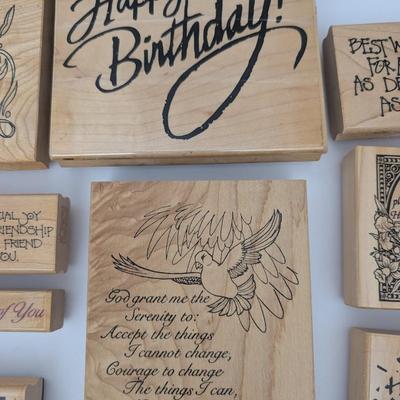 Lot Rubber Stamps Sympathy Birthday Holiday Sentiments Faces Patterns Crafting Supplies