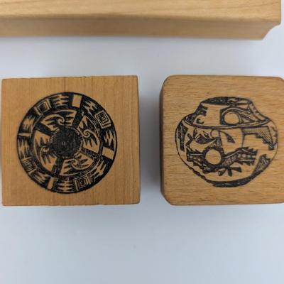 Vintage Rubber Stamp Lot Southwest Native American Pottery Lizard Geometric Designs