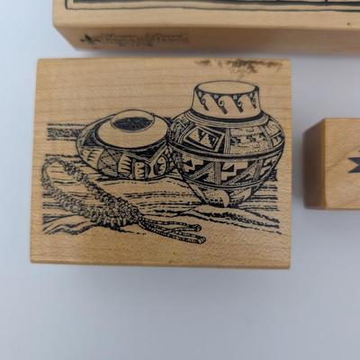 Vintage Rubber Stamp Lot Southwest Native American Pottery Lizard Geometric Designs