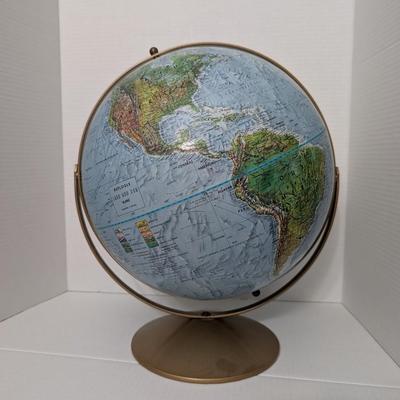Vintage Replogle Land and Sea Globe Raised Relief Metal Base World Map