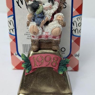 1998 Enesco Mary's Moo Moos Santa With Child Bell Figurine #371297 With Box
