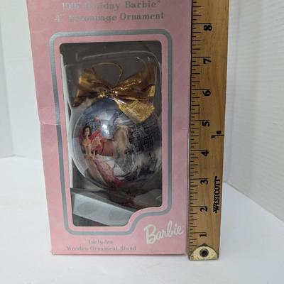 1997 Holiday Barbie 4" Decoupage Ornament With Stand In Original Box