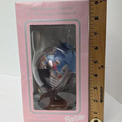 1998 Holiday Barbie 4" Decoupage Ornament With Stand In Original Box