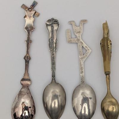 Lot of 4 Vintage Souvenir Spoons Windmill Dutch Varied Industries 1893 Abstract and Painted Bone Handle