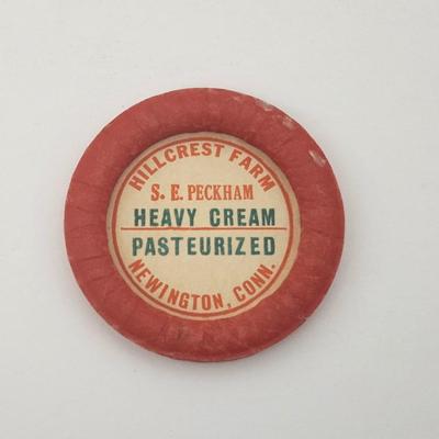 Hillcrest Farm S E Peckham Heavy Cream Pasteurized Newington Connecticut Vintage Milk Bottle Cap