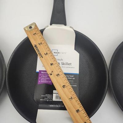 Mainstays 8 Inch Nonstick Skillet Frying Pan Lot of 3 Black Aluminum Cookware Set