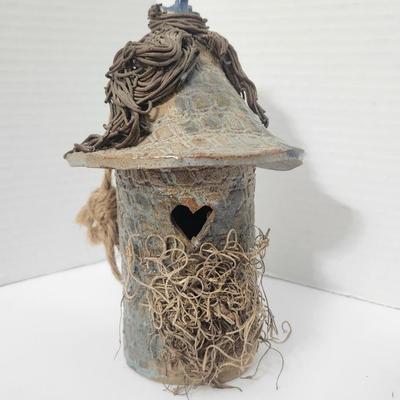 Handmade Ceramic Birdhouse With Heart Window Rustic Folk Art Garden Decor Clay Hanging House
