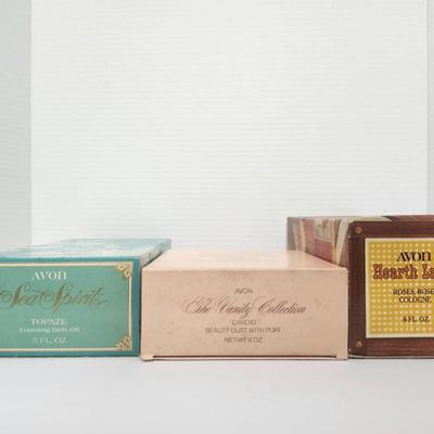 Avon Vintage Fragrance Gift Lot Sea Spirit Topaze Vanity Collection Beauty Dust Hearth Lamp Roses