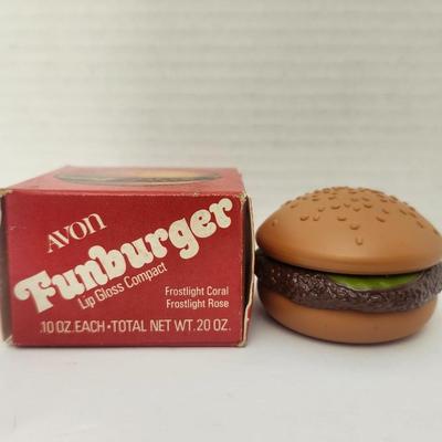 Avon Funburger Hamburger Lip Gloss Compact Vintage Novelty Makeup Collectible With Box