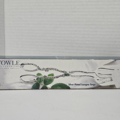 NIB Towle Silversmiths Silver Plated Lasagna Tongs Vintage Serving Utensil