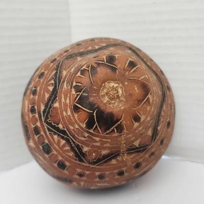 Carved Decorative Gourd With Geometric and Animal Motif Design Southwestern Style Unmarked