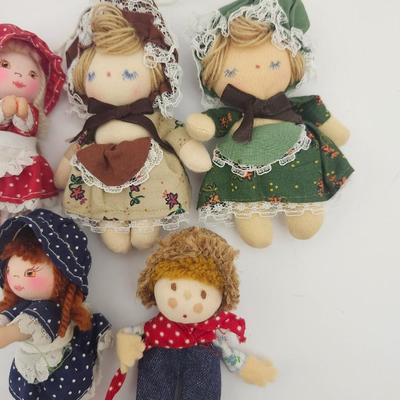 Vintage Cloth Mini Rag Dolls Fabric Dolls Bonnet Dresses Handmade Style Mixed Lot