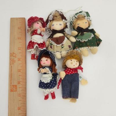 Vintage Cloth Mini Rag Dolls Fabric Dolls Bonnet Dresses Handmade Style Mixed Lot
