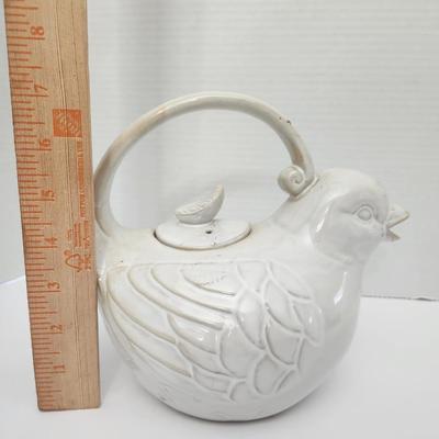 World Market White Ceramic Bird Teapot Figural Lidded Tea Pot Made in China