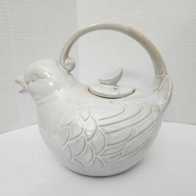 World Market White Ceramic Bird Teapot Figural Lidded Tea Pot Made in China