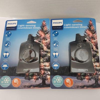 Philips Light Sensing Countdown Timer Outdoor 2 Grounded Outlets Weather Resistant Lot of 2