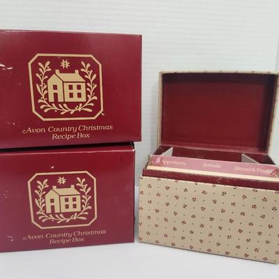 Avon Country Christmas Recipe Box Lot of 2 Vintage Holiday Kitchen Storage with Dividers