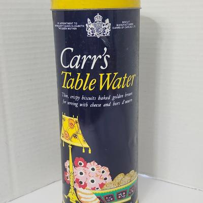 Carr’s Table Water Biscuits Tall Cylindrical Tin Queen Elizabeth The Queen Mother Crest