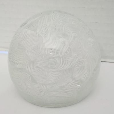 Frosted Clear Glass Paperweight With Swirled Etched Pattern Vintage Decorative Desk Weight