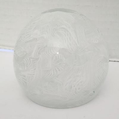 Frosted Clear Glass Paperweight With Swirled Etched Pattern Vintage Decorative Desk Weight