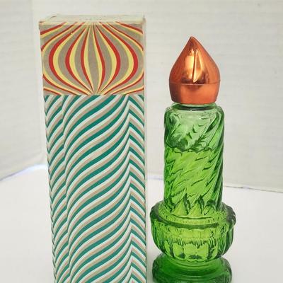 Avon Christmas Candle Moonwind Cologne 1 Fl Oz Vintage Green Glass Bottle With Original Box