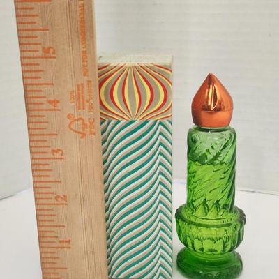 Avon Christmas Candle Moonwind Cologne 1 Fl Oz Vintage Green Glass Bottle With Original Box
