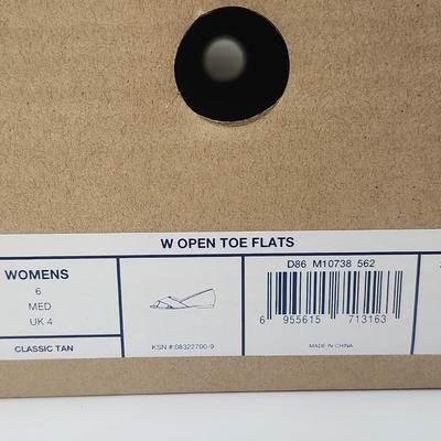 Lands’ End Womens Open Toe Flats Classic Tan Leather Size 6 Medium With Box