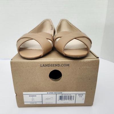 Lands’ End Womens Open Toe Flats Classic Tan Leather Size 6 Medium With Box