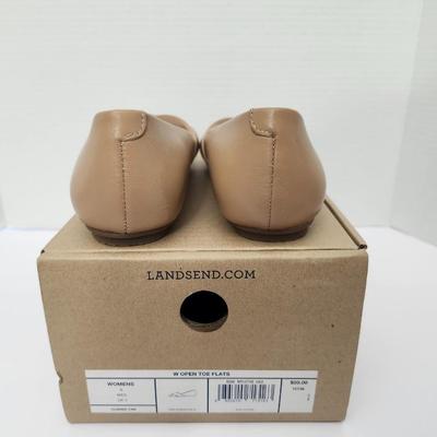 Lands’ End Womens Open Toe Flats Classic Tan Leather Size 6 Medium With Box