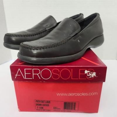 Aerosoles Path Out Loud Brown Leather Slip On Loafers Womens Size 7 1/2 B With Box
